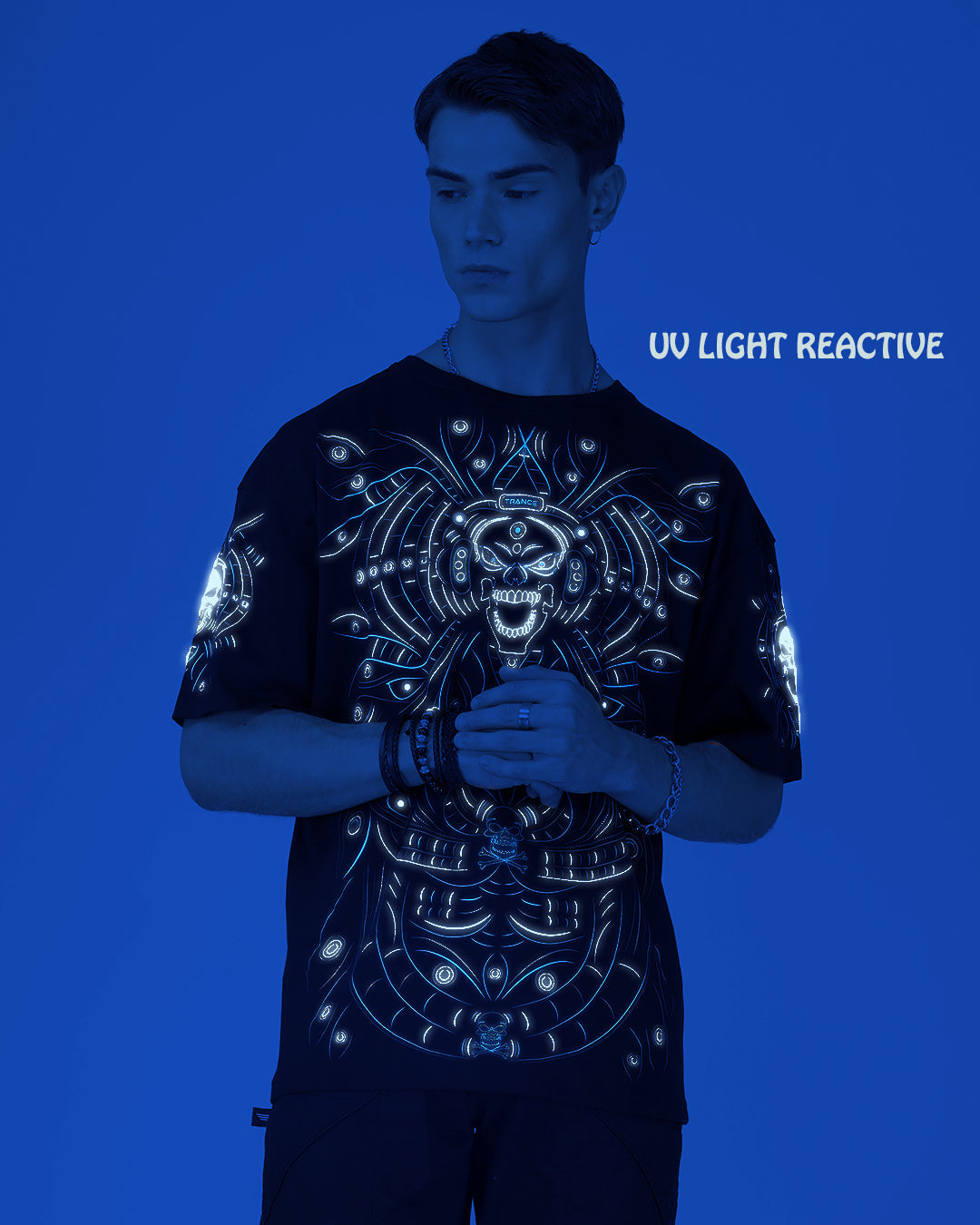 DJ Skull Trance | UV Light Reactive & Glow In Dark | Oversized T-Shirt