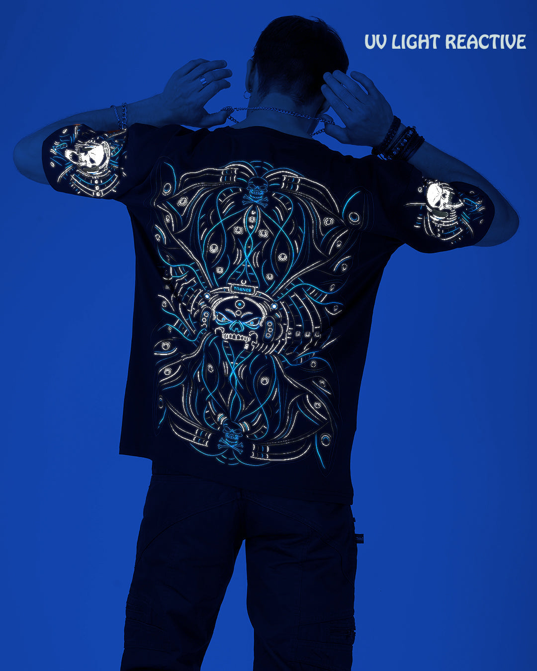 DJ Skull Trance | UV Light Reactive & Glow In Dark | Oversized T-Shirt