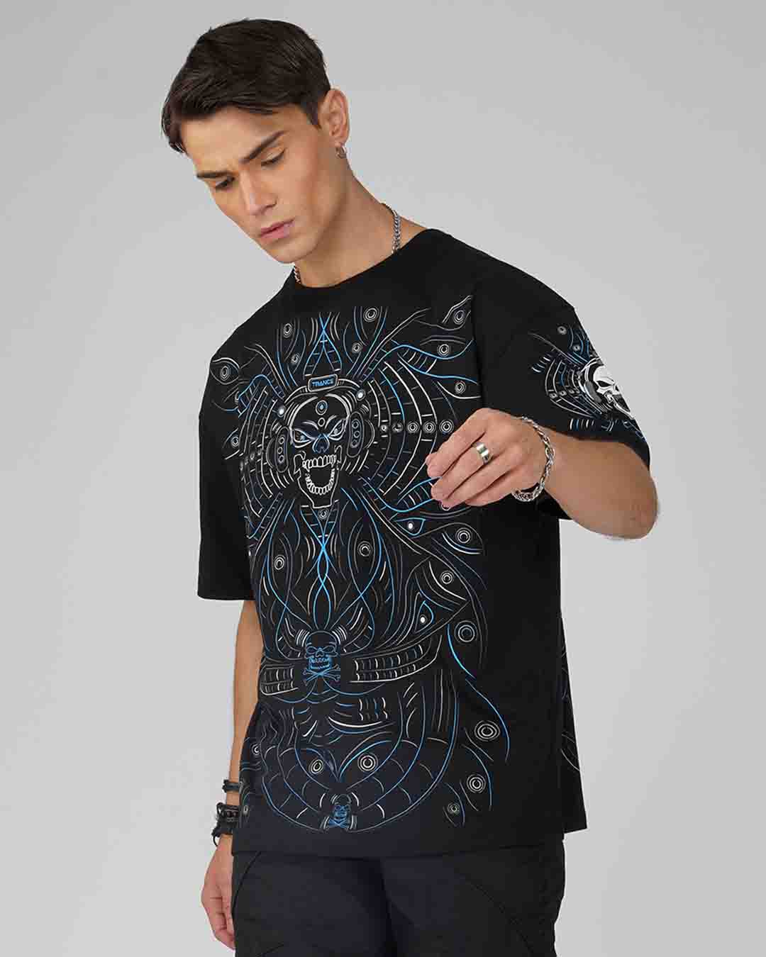 DJ Skull Trance | UV Light Reactive & Glow In Dark | Oversized T-Shirt