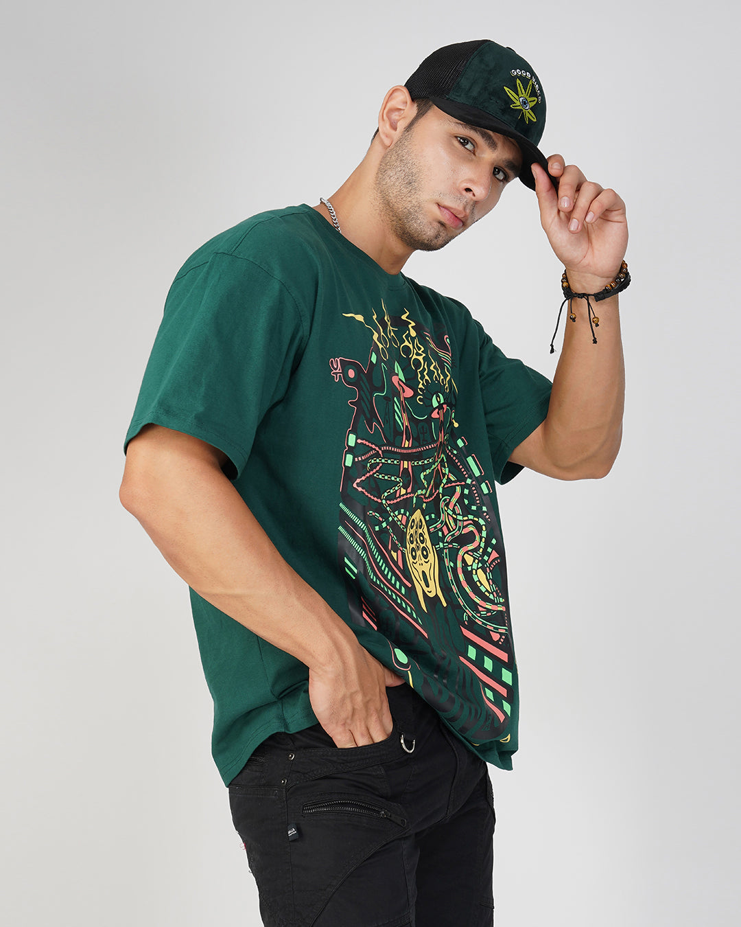 Scream | UV Light Reactive | Oversized Green Color Cotton T-Shirt